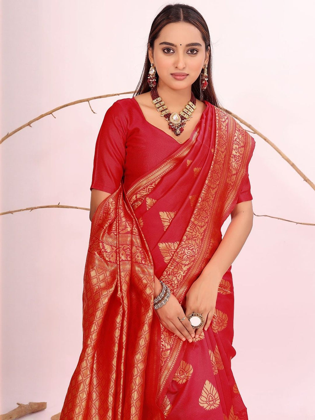 Dhimhi Women's Maroon Silk Cotton Woven Design Sarees