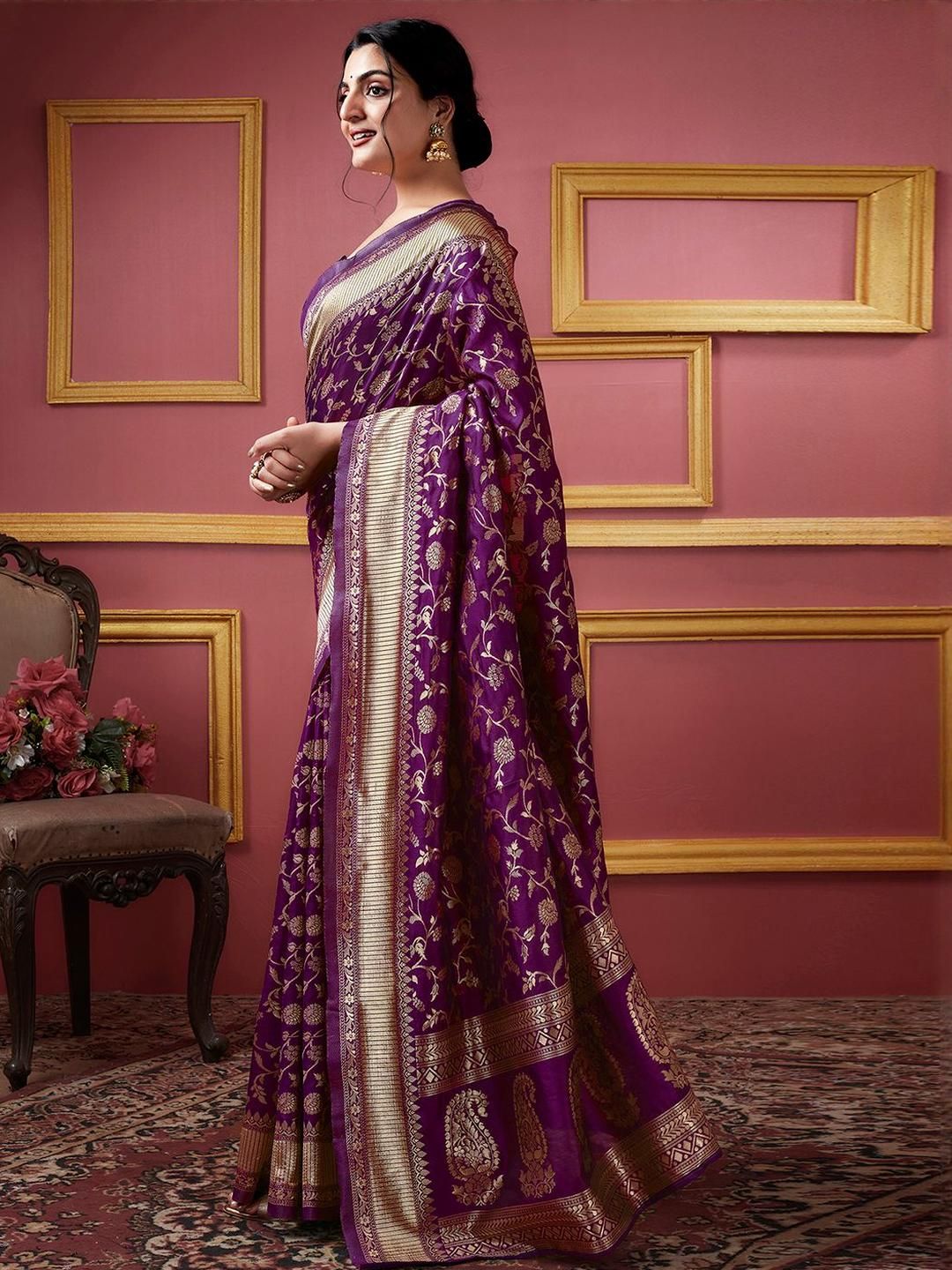 Dhimhi Women's Woven Design Zari Silk Blend Banarasi Saree - dhimhi