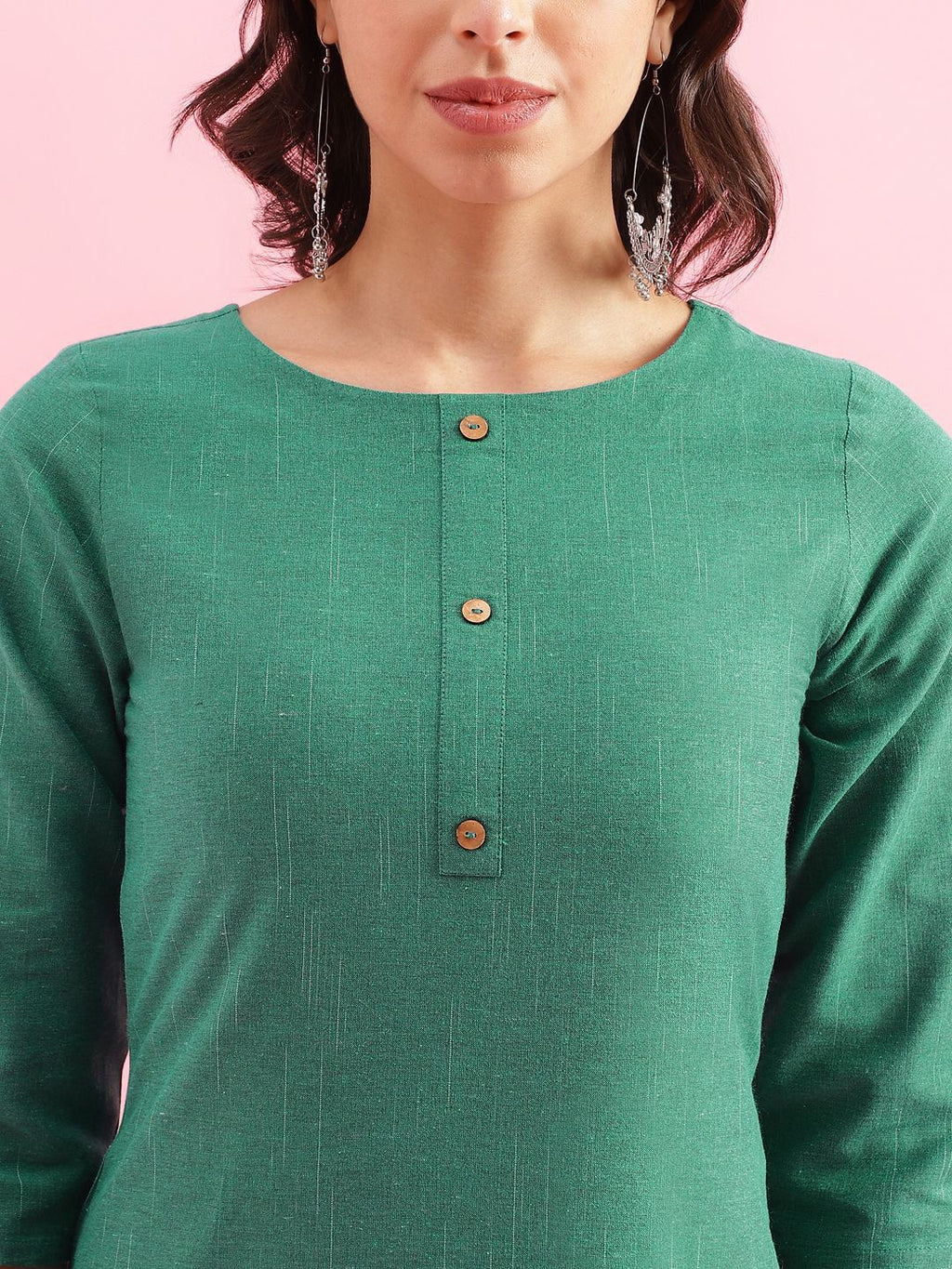 Woven Design Round Neck Straight Kurta
