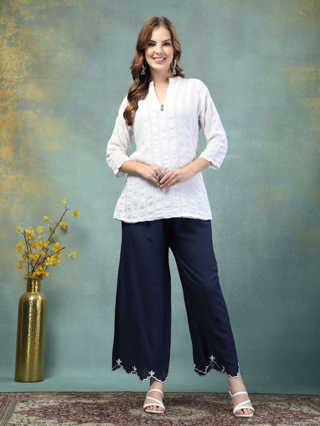 Dhimhi Women's Hem Design Ethnic Palazzos