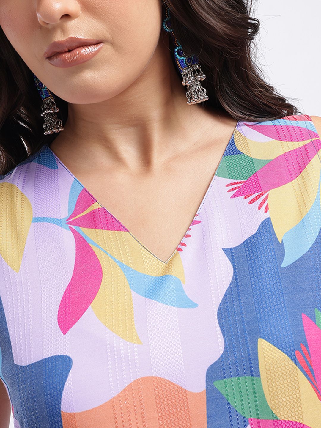 Dhimhi Women's Abstract Print Sleeveless Kurti Top