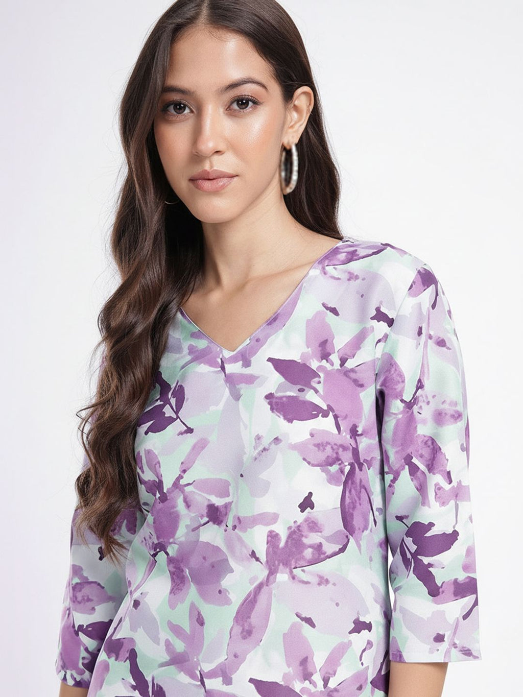 V-Neck Floral Printed Straight Kurta