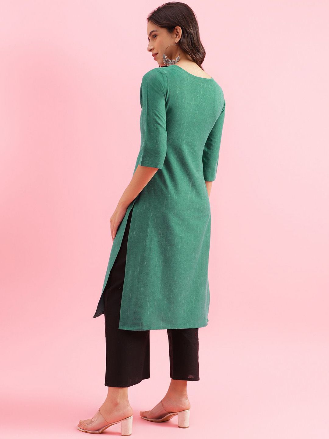 Woven Design Round Neck Straight Kurta