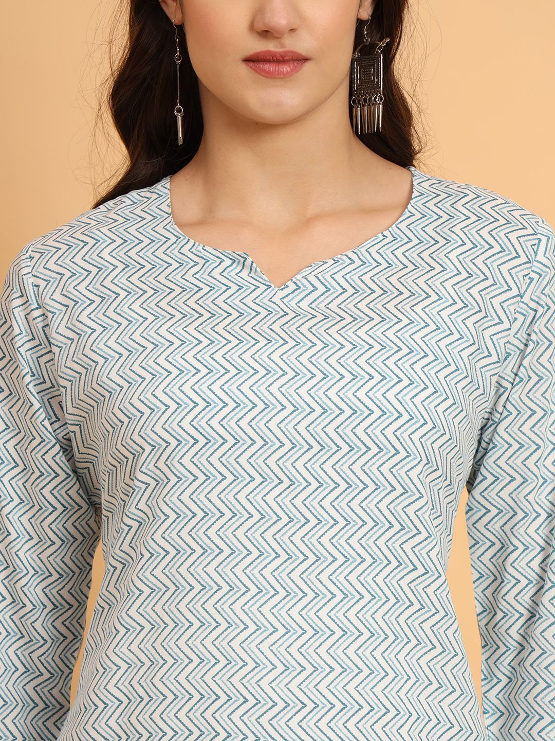 Dhimhi Women's Cotton Geometric Printed Longline Top