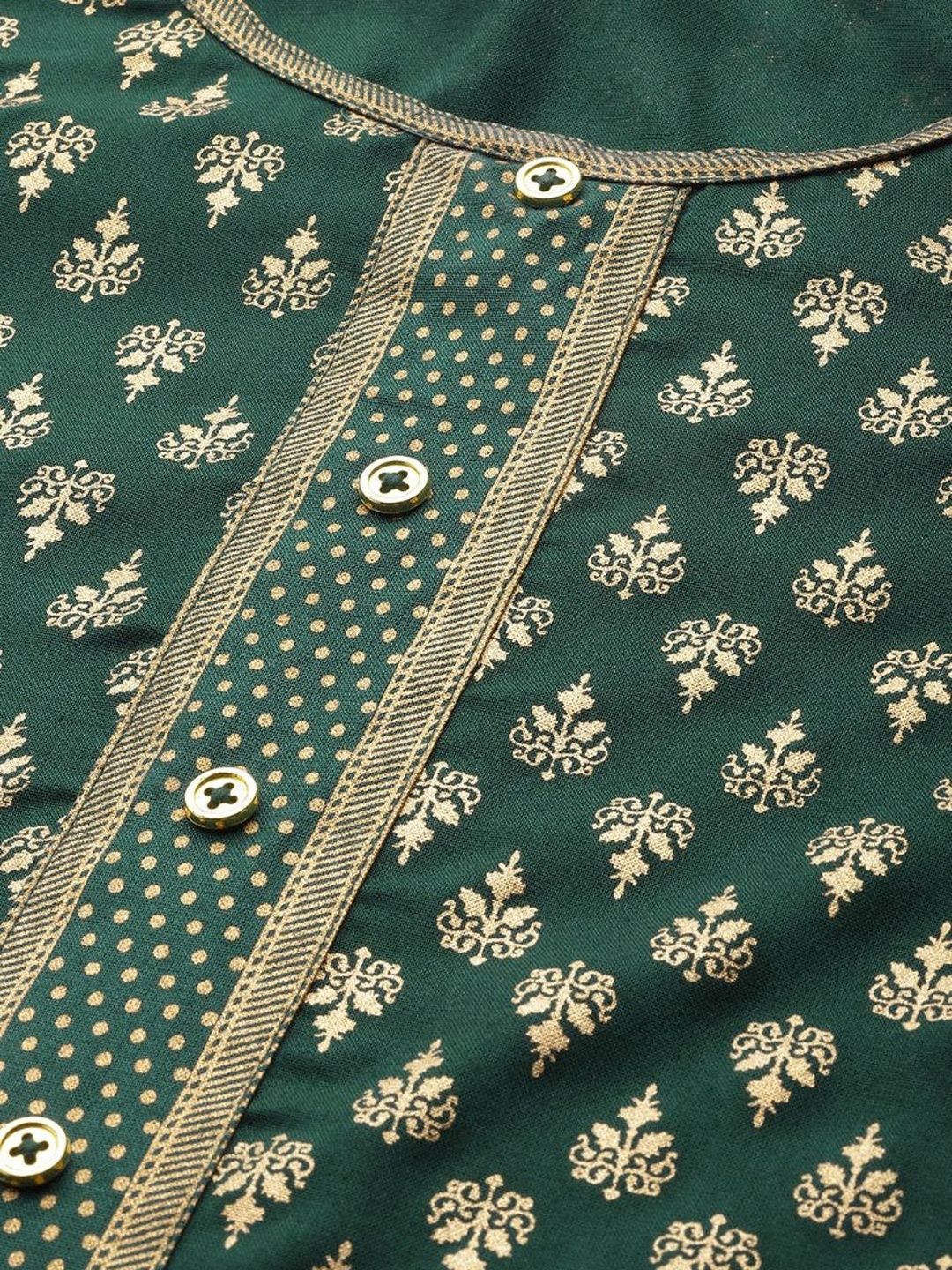 Women Green Viscose Rayon Printed A-Line Kurtas