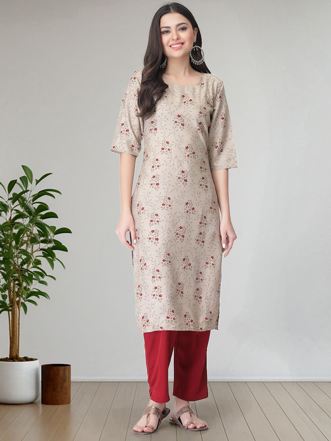 Dhimhi Women's Ethnic Motifs Printed Regular Kurta with Trousers