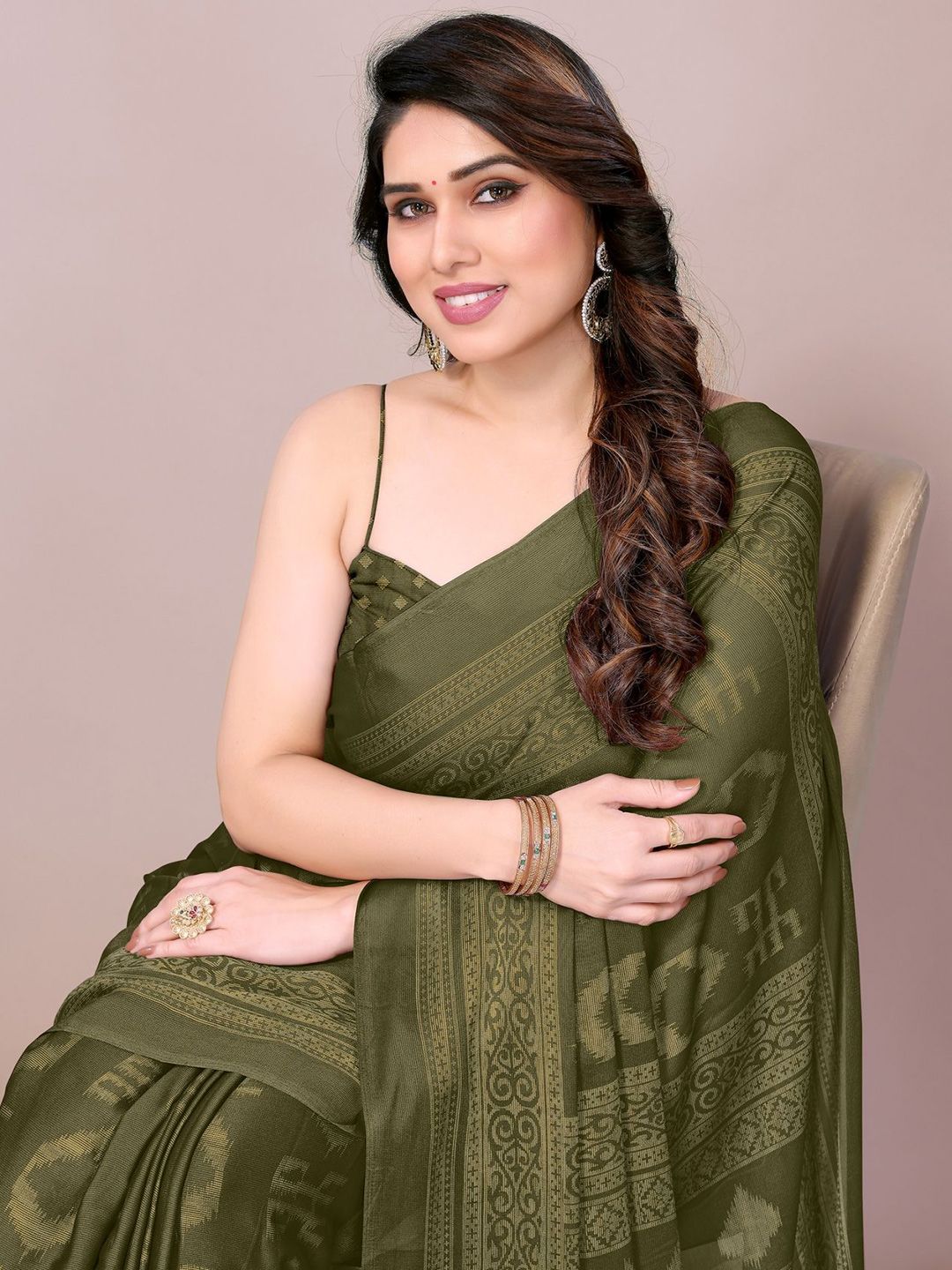 Dhimhi Women's Geometric Block Print Saree