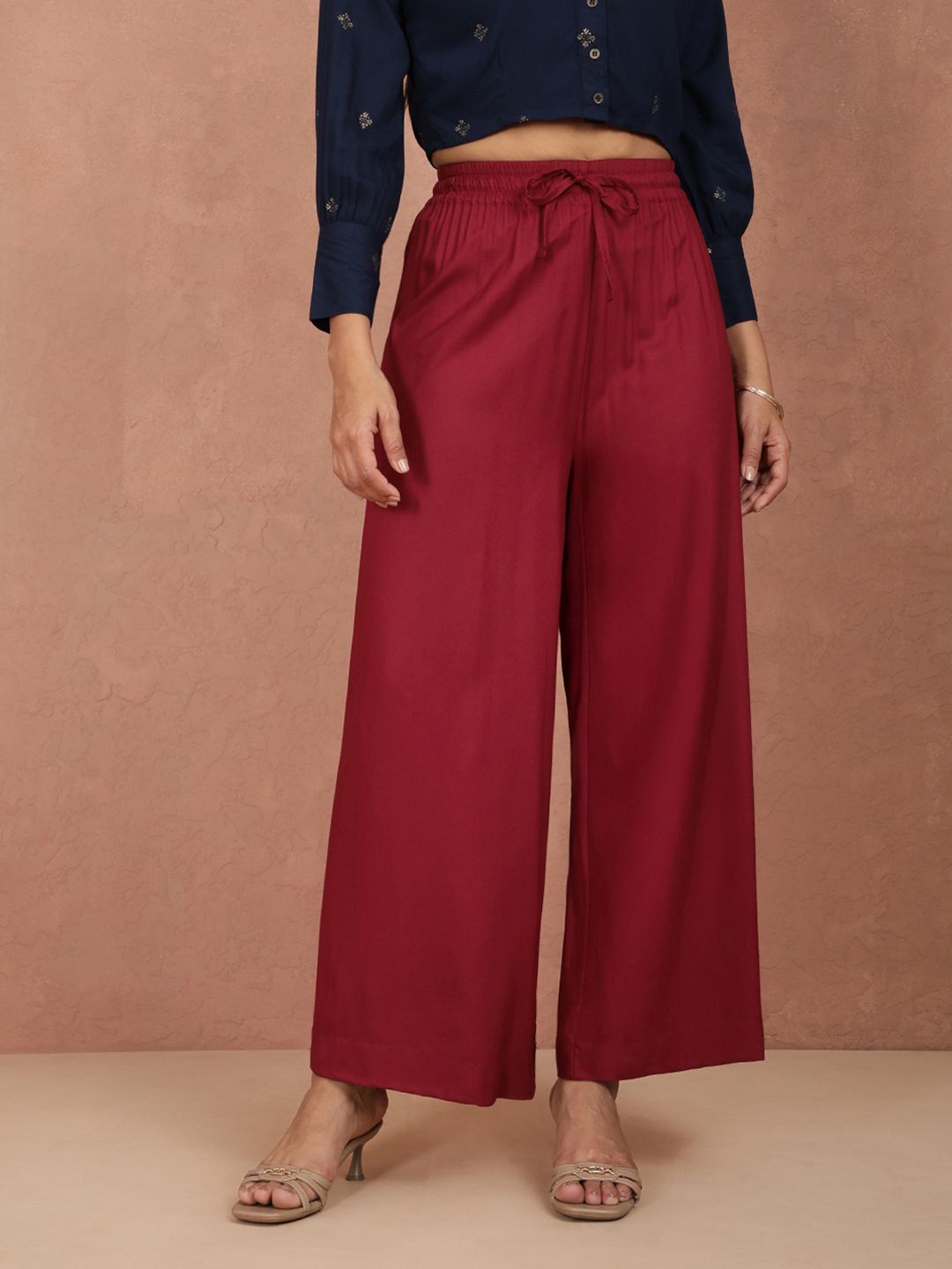 Dhimhi Women's Maroon Wide Leg Palazzos