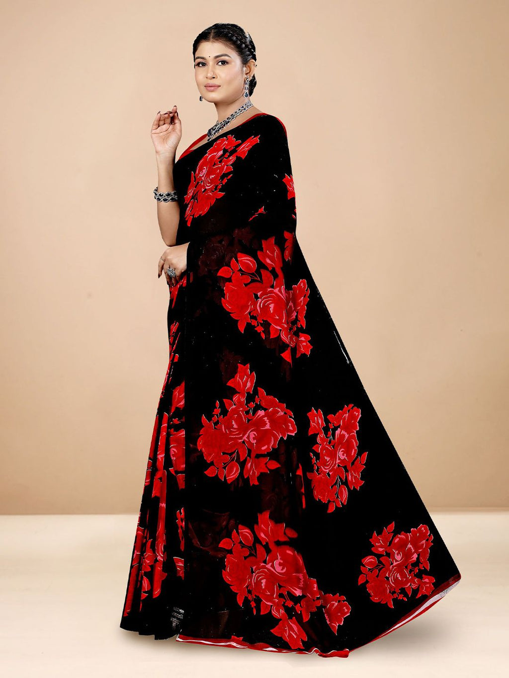 Dhimhi Women's Floral Poly Georgette Designer Saree
