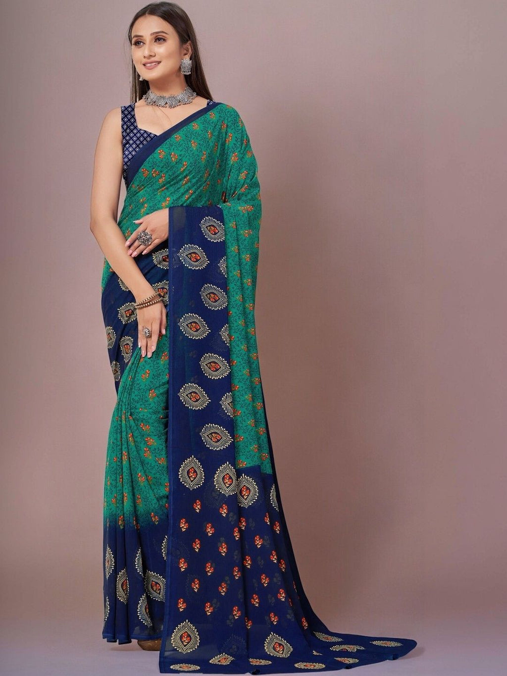 Dhimhi Women's Ethnic Motifs Poly Georgette Saree