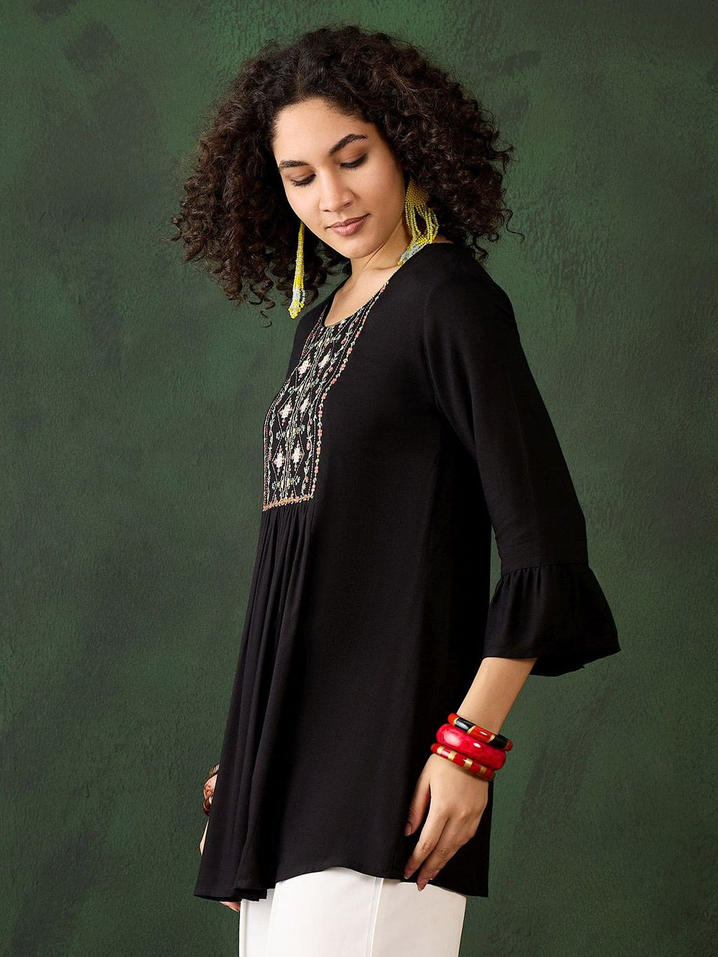 Dhimhi Women's Floral Embroidered Round Neck Top