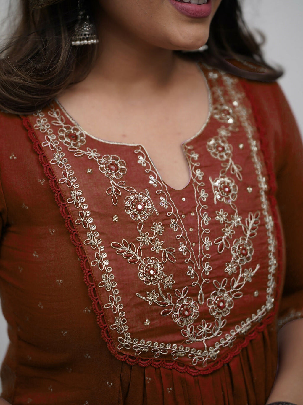 Dhimhi women's cotton kurta set with embroidered straight kurta, matching pants, and dupatta, featuring intricate embroidery work.