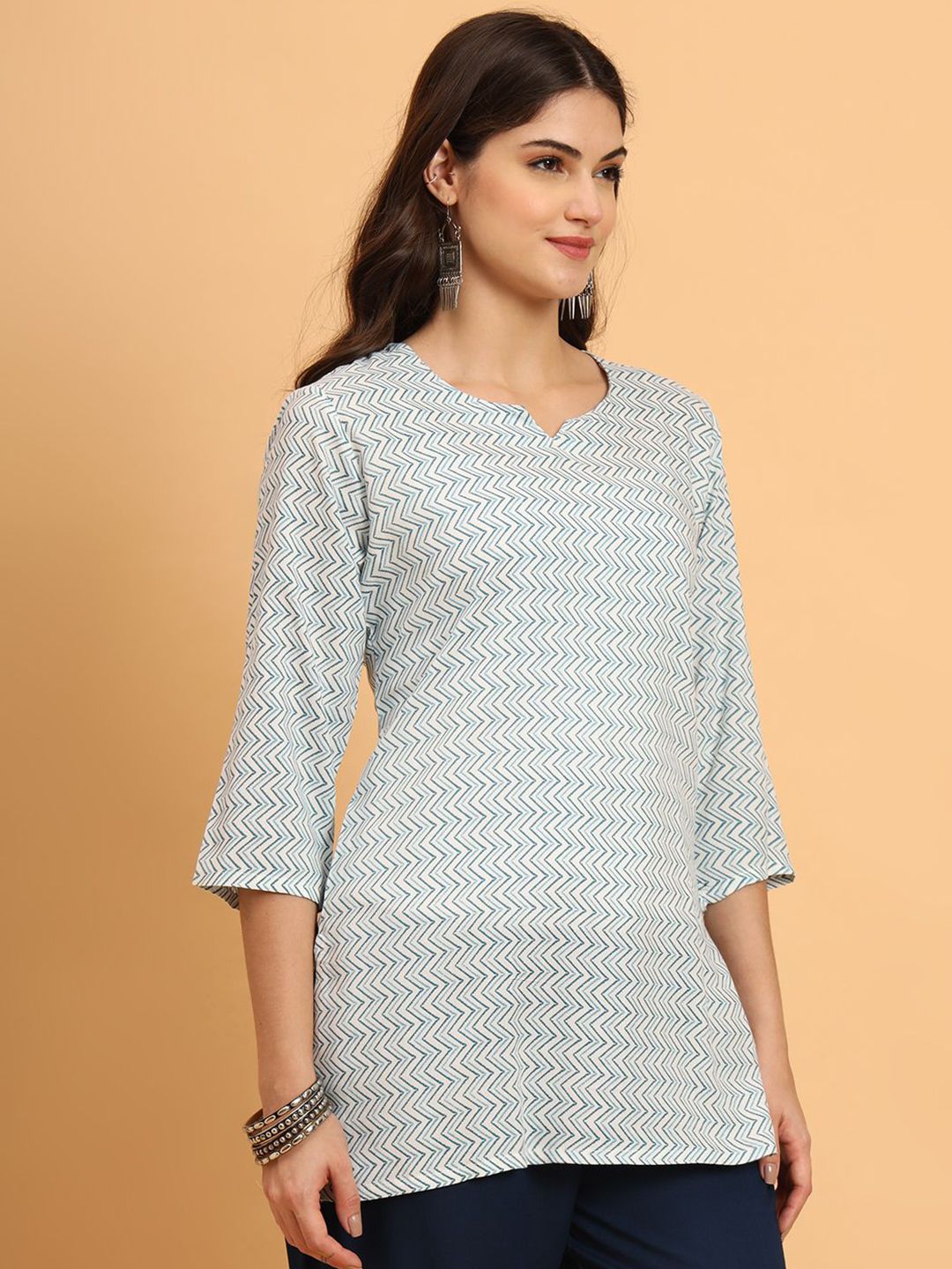 Dhimhi Women's Cotton Geometric Printed Longline Top