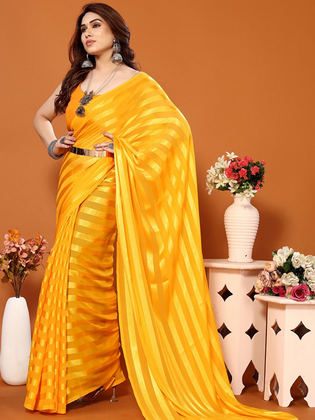 Dhimhi Women's Striped Satin Saree