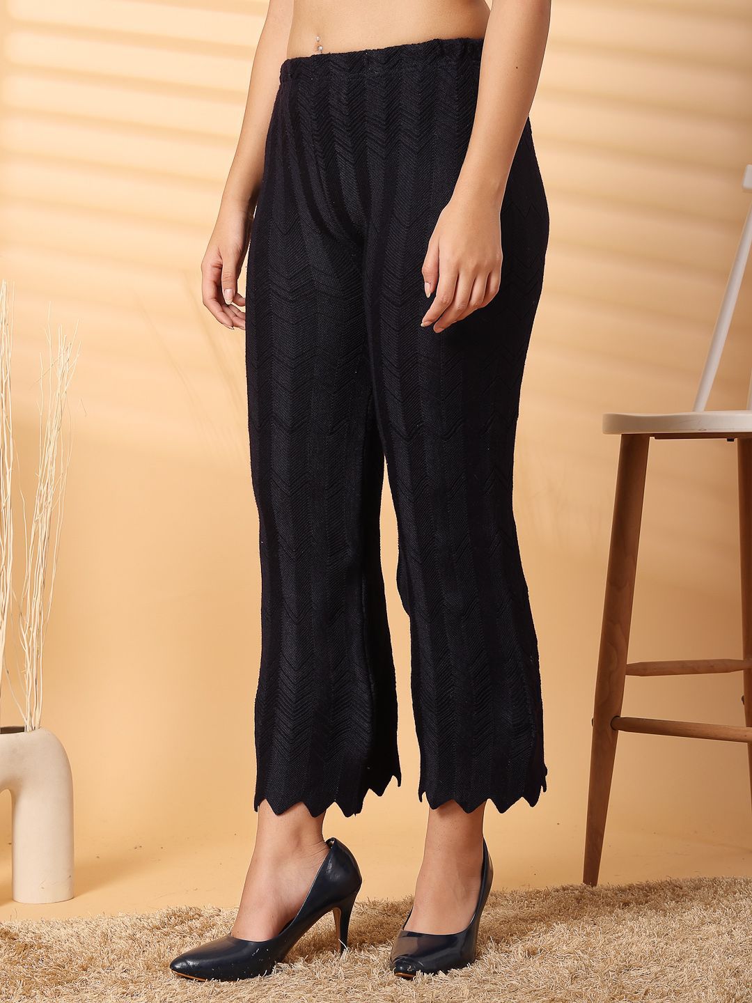 Dhimhi Women's Hem Design Knitted Ethnic Palazzos