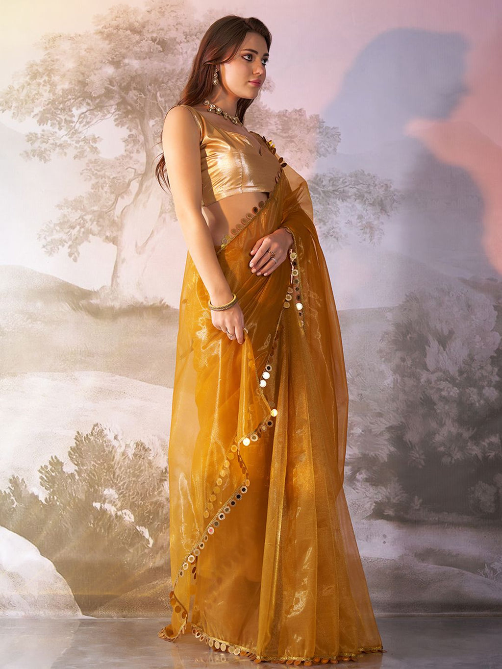 Dhimhi Women's Sequinned Organza Saree