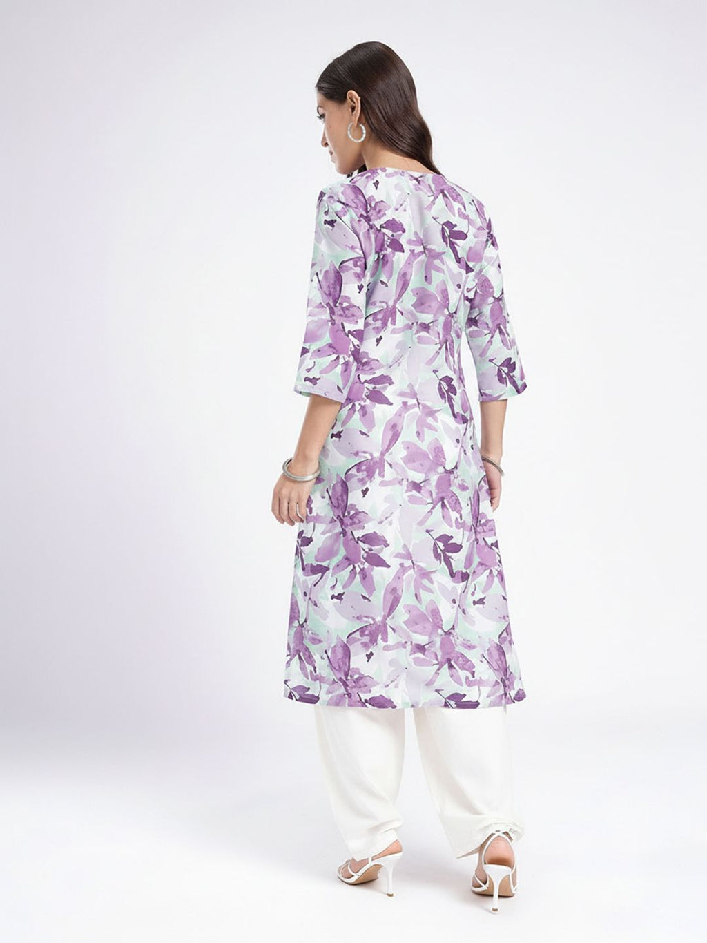 V-Neck Floral Printed Straight Kurta