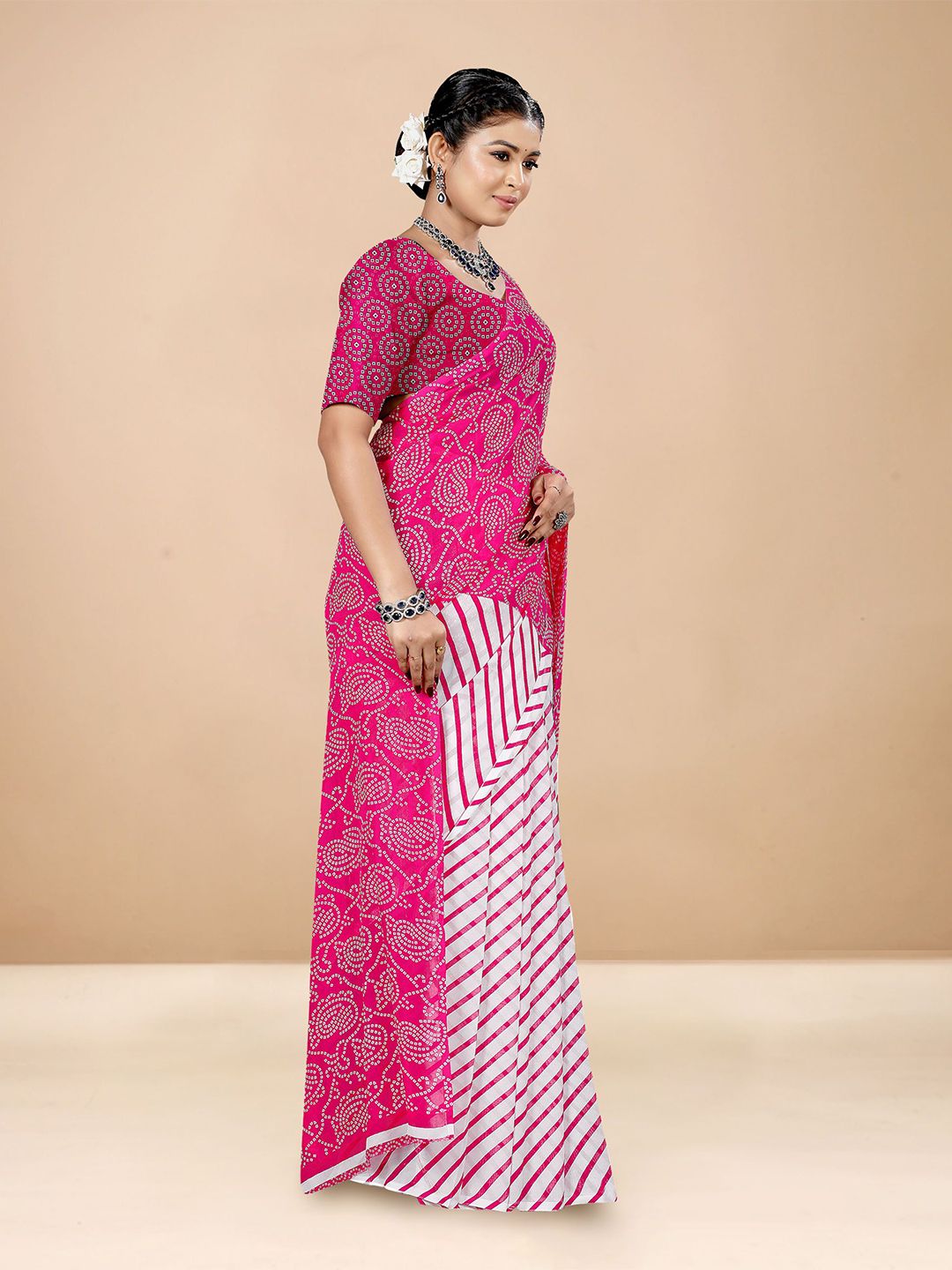 Dhimhi Women's Bandhani Poly Georgette Bandhani Saree