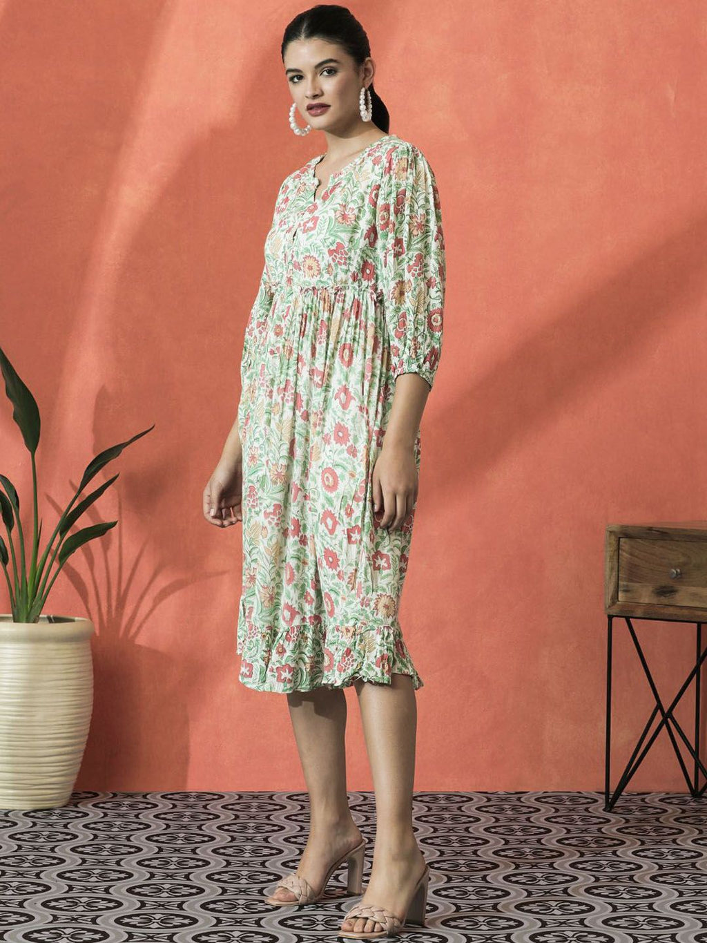 Dhimhi Women's Floral Printed A-Line Ethnic Dress