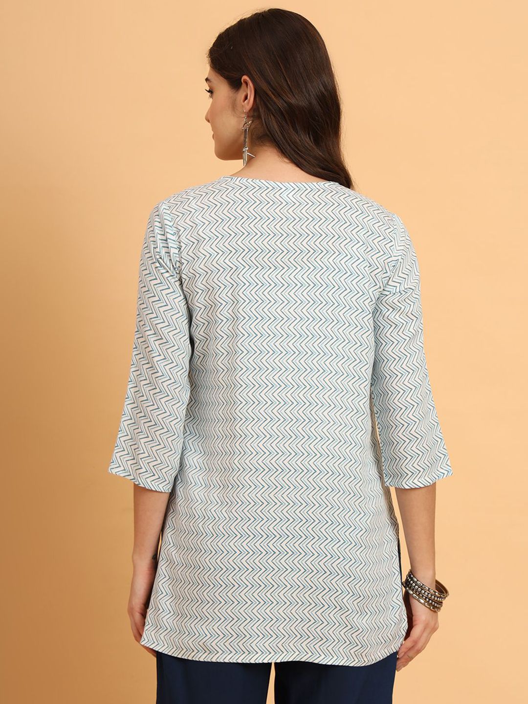 Dhimhi Women's Cotton Geometric Printed Longline Top