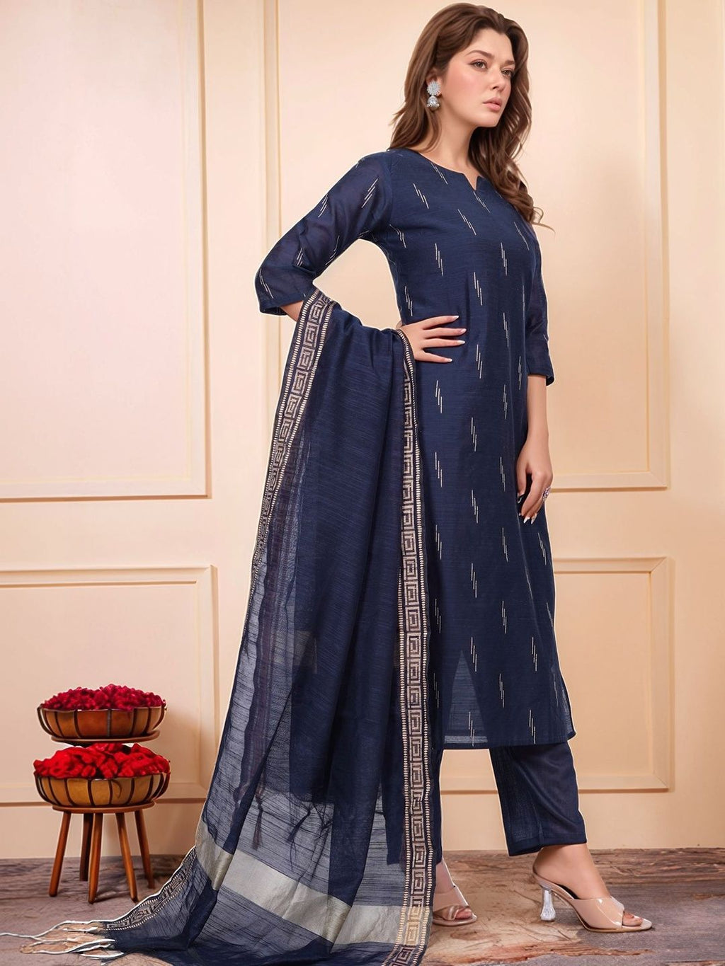 Dhimhi Women's Ethnic Motifs Printed Regular Kurta with Trousers & With Dupatta