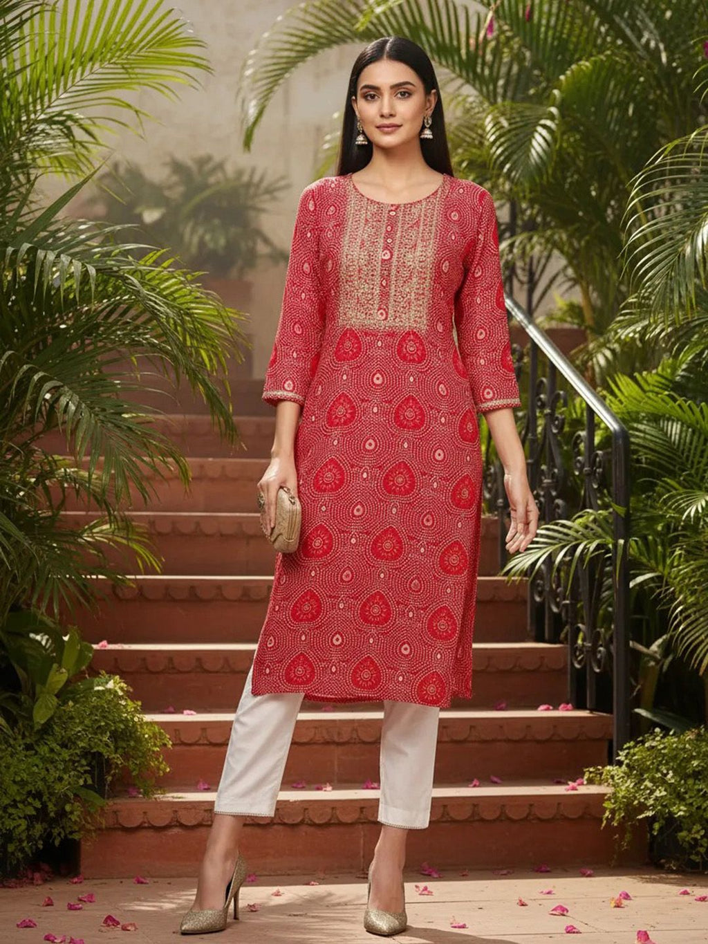 Bandhani Printed Sequinned Straight Kurta