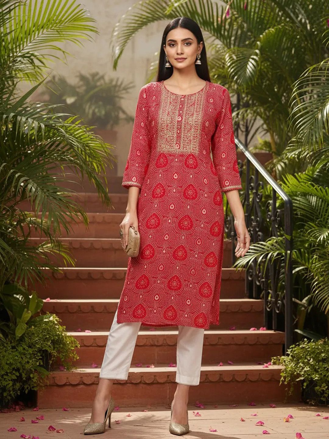 Bandhani Printed Sequinned Straight Kurta