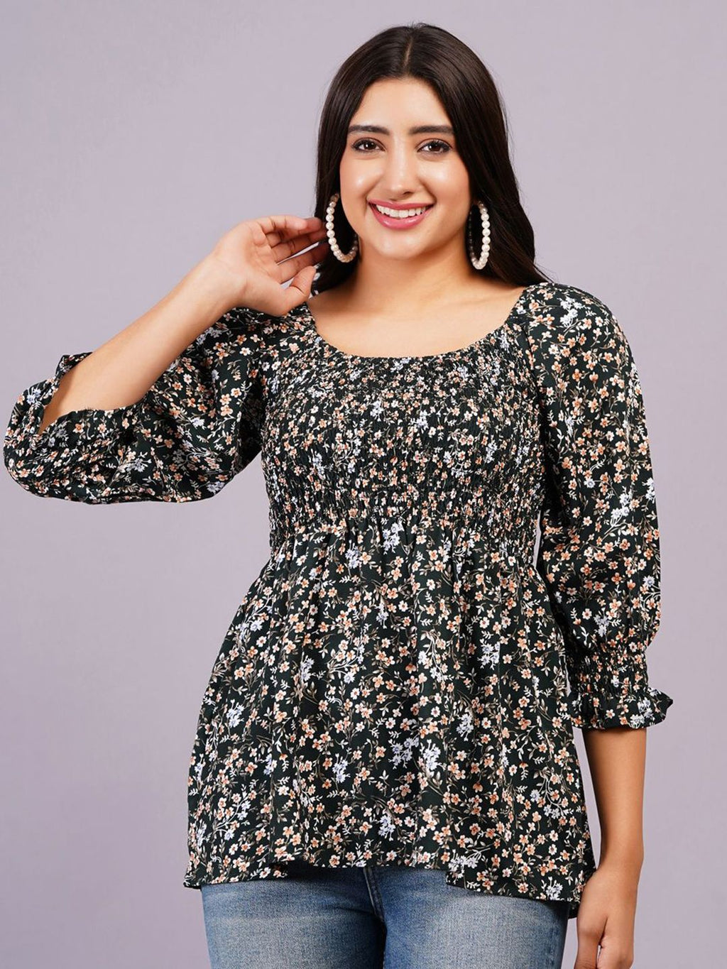 Dhimhi Women's Floral Bell Sleeve Top