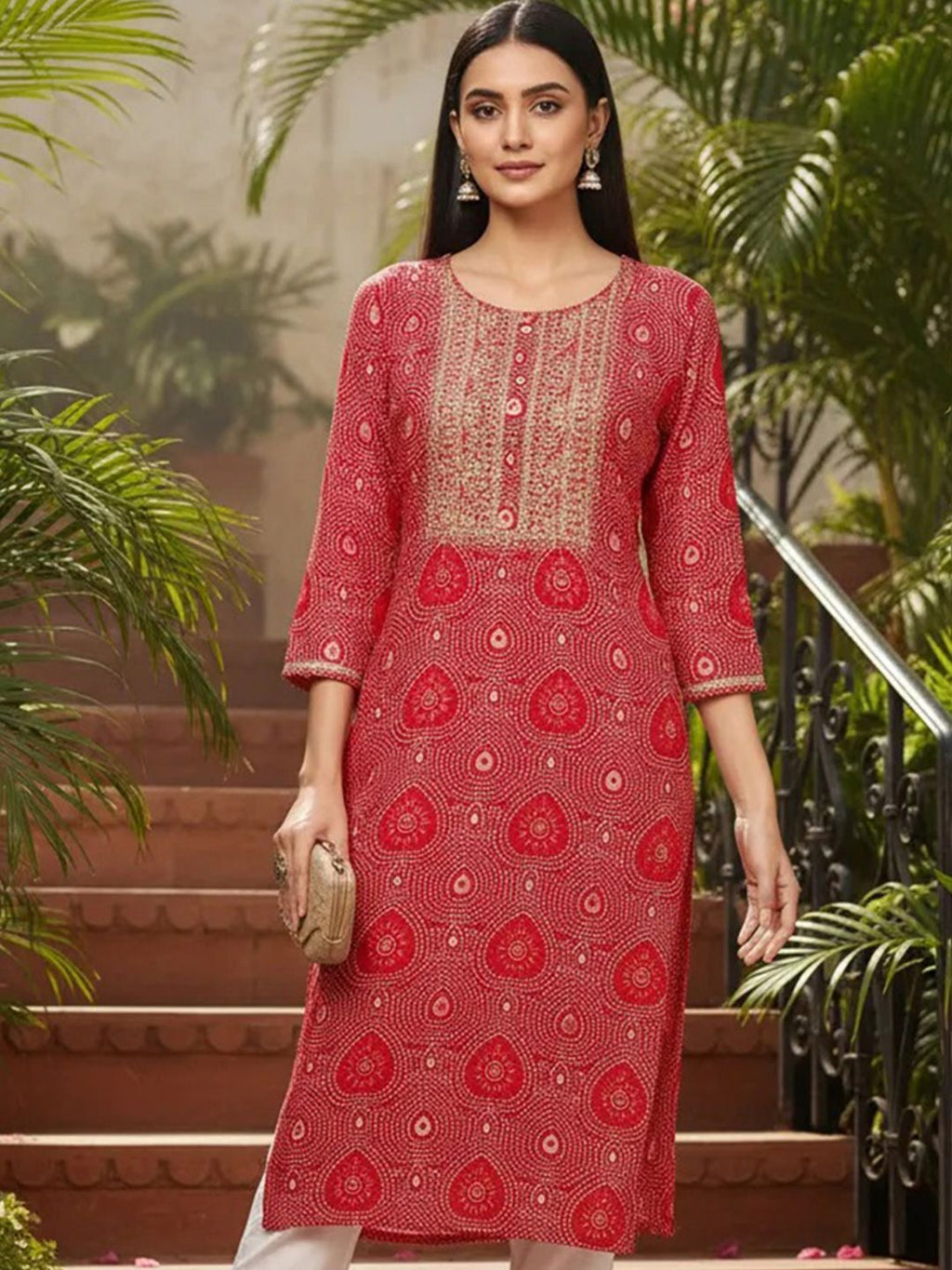 Bandhani Printed Sequinned Straight Kurta