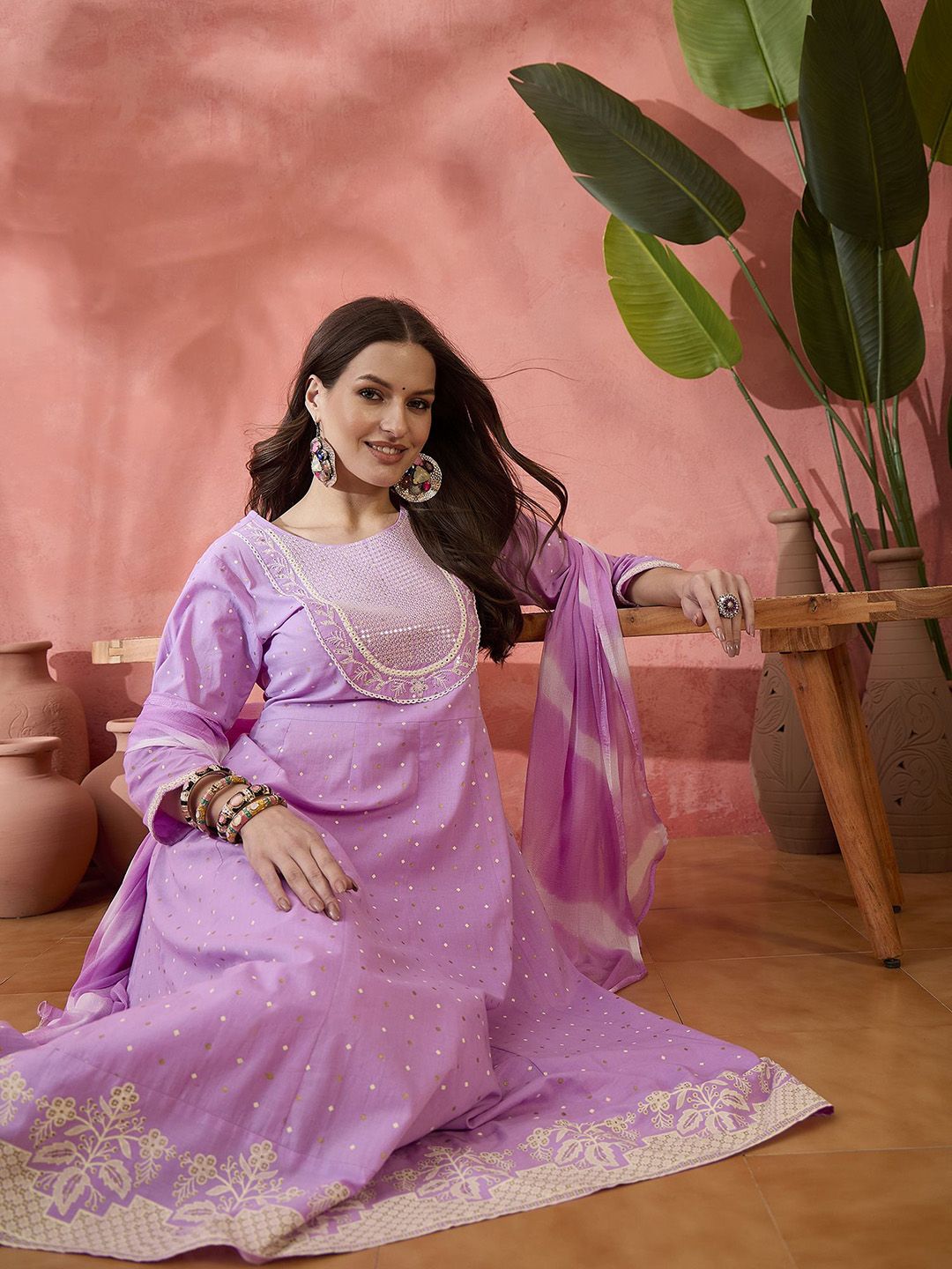 Dhimhi Women Abstract Embroidered Kurta with Trousers & Dupatta