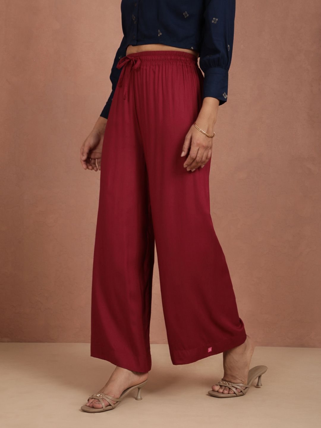 Dhimhi Women's Maroon Wide Leg Palazzos