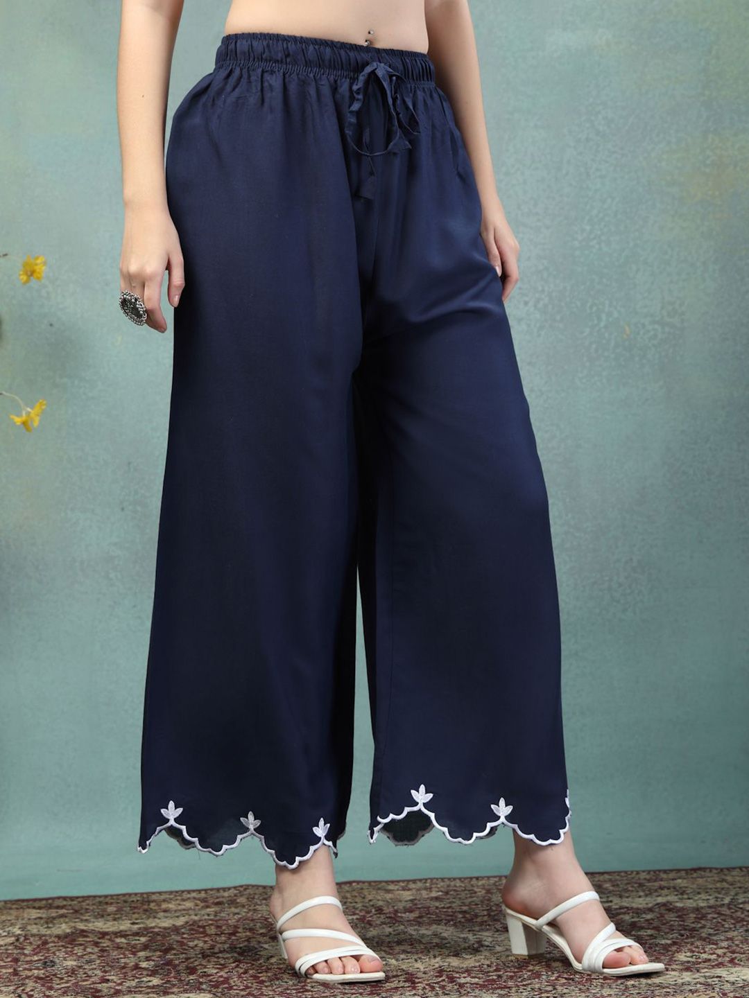 Dhimhi Women's Hem Design Ethnic Palazzos