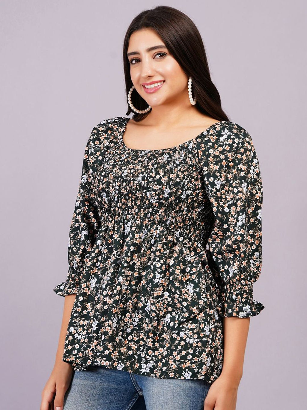 Dhimhi Women's Floral Bell Sleeve Top