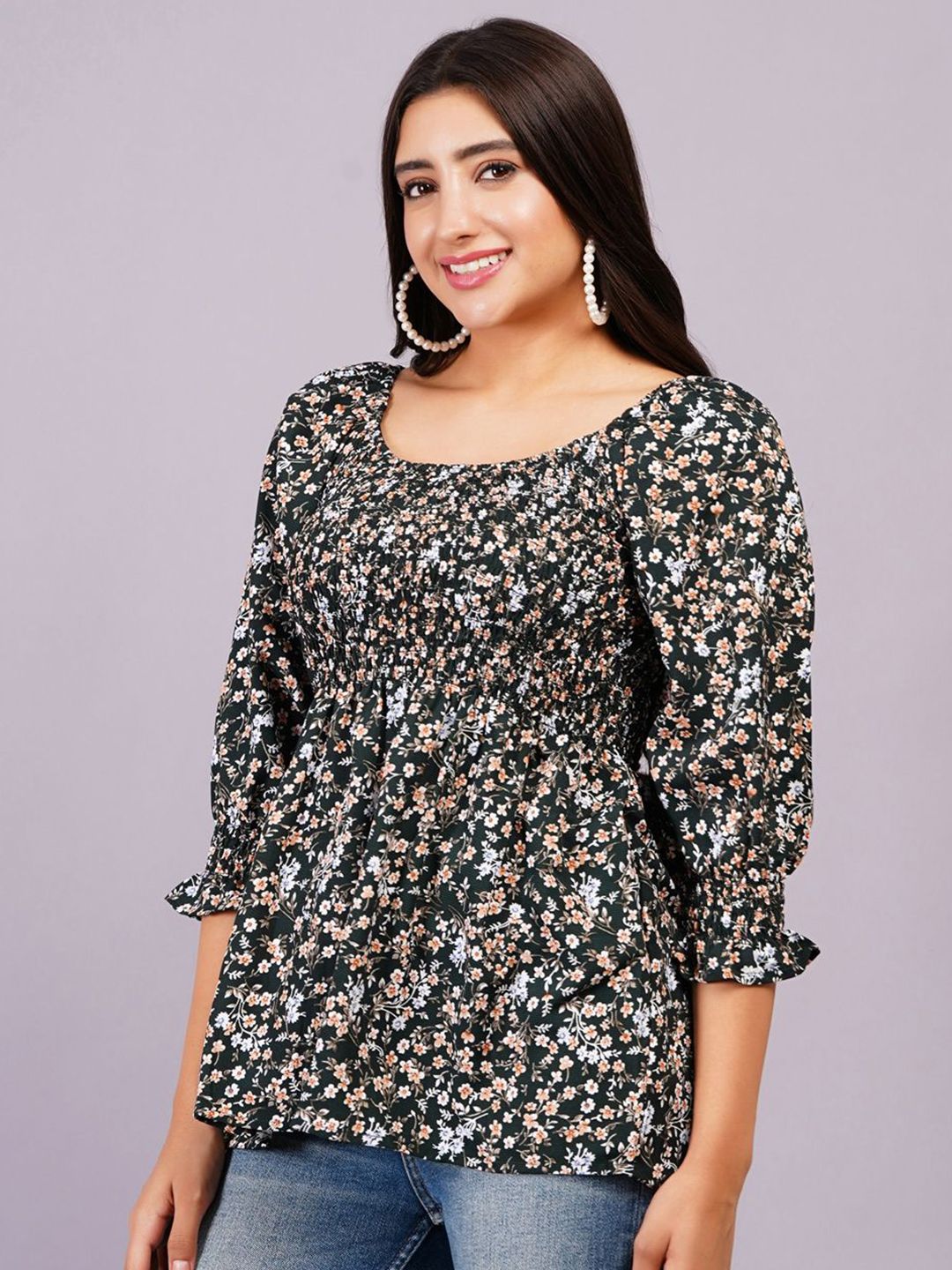 Dhimhi Women's Floral Bell Sleeve Top