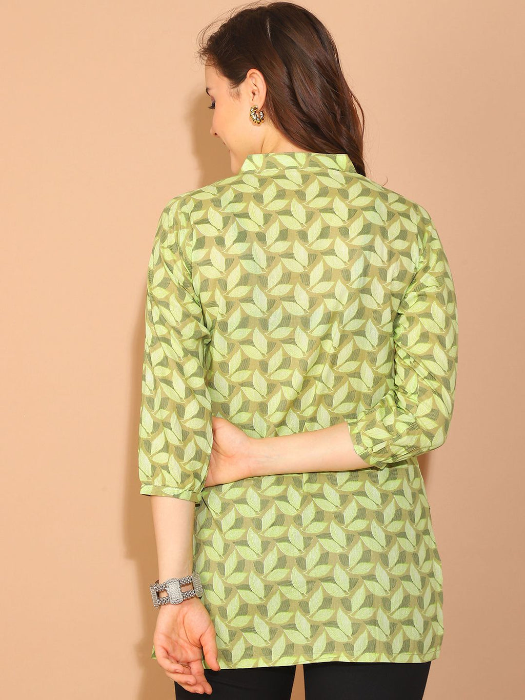 Dhimhi Women's Mandarin Collar Printed Tunic