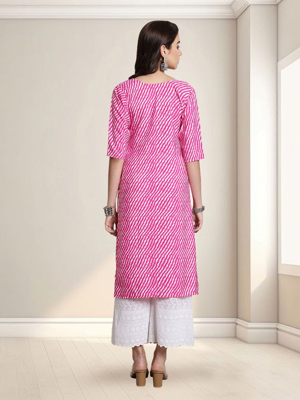 Women Leheriya Striped Daily Straight Kurta