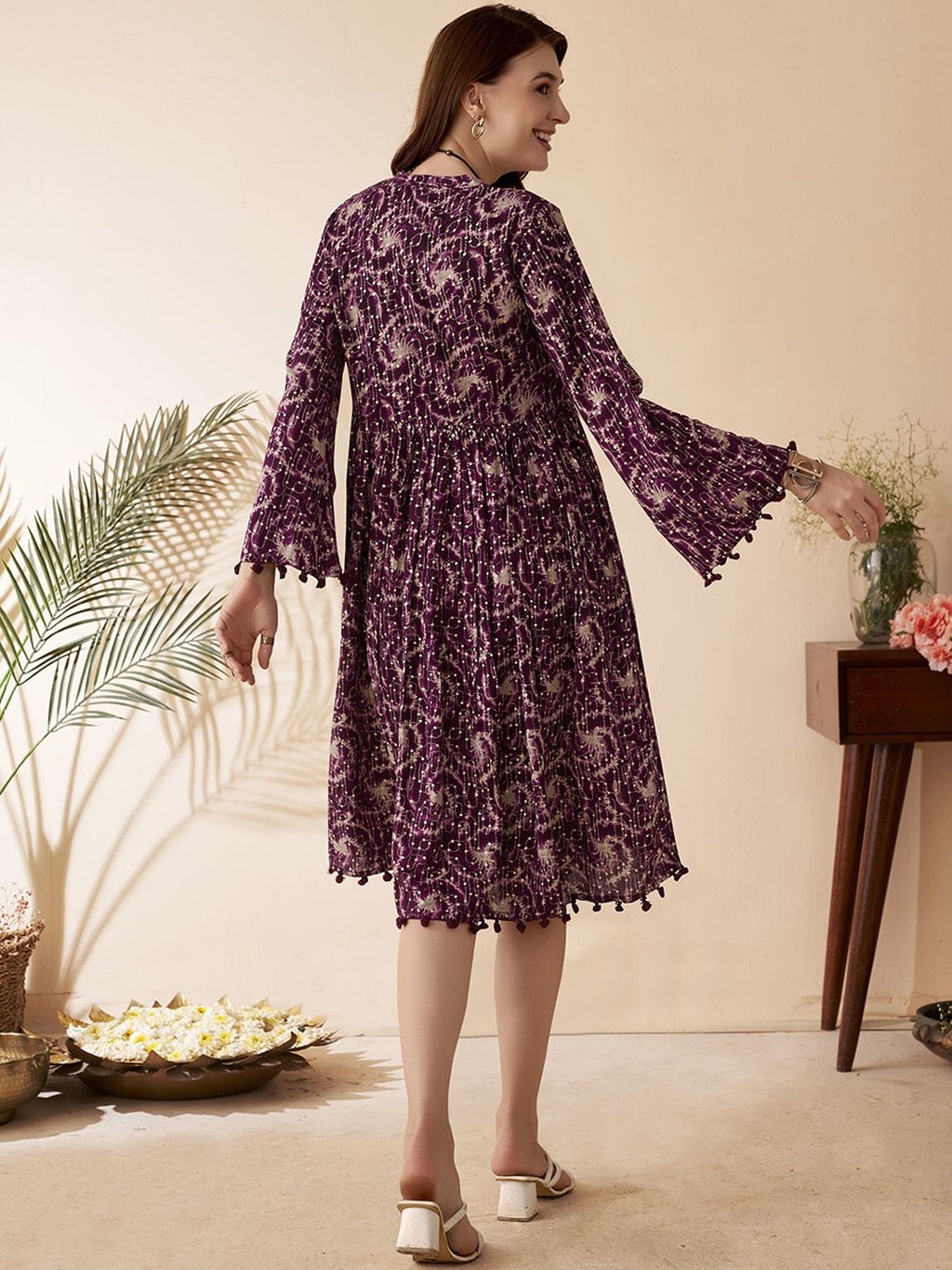 Dhimhi Women's Abstract Midi Tassel Ethnic Dress