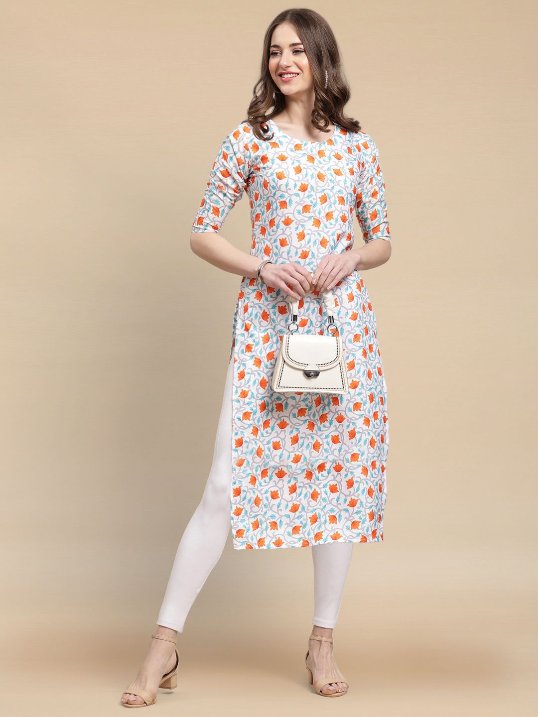 Floral Printed Round Neck Straight Kurta