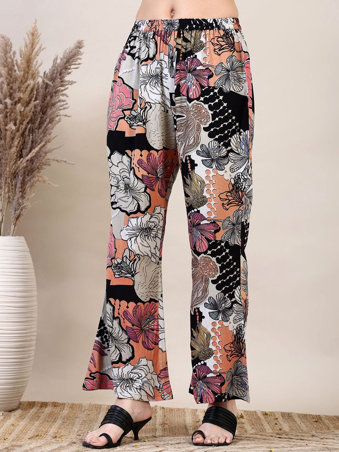 Dhimhi Women's Floral Printed Shirt Collar Kurta With Palazzo