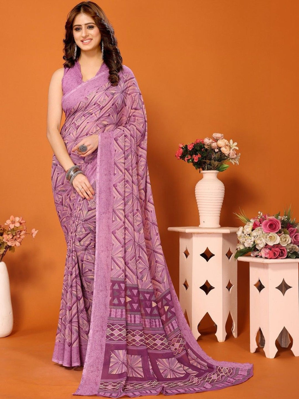 Dhimhi Women's Poly Georgette Fusion Fashion Saree