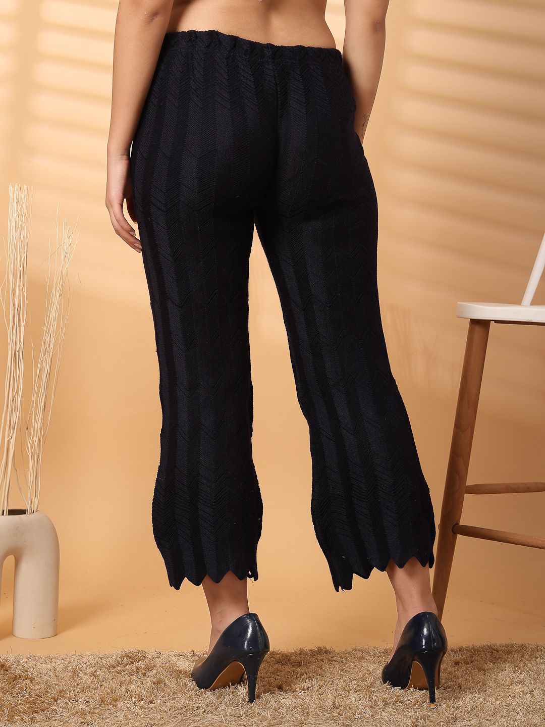 Dhimhi Women's Hem Design Knitted Ethnic Palazzos