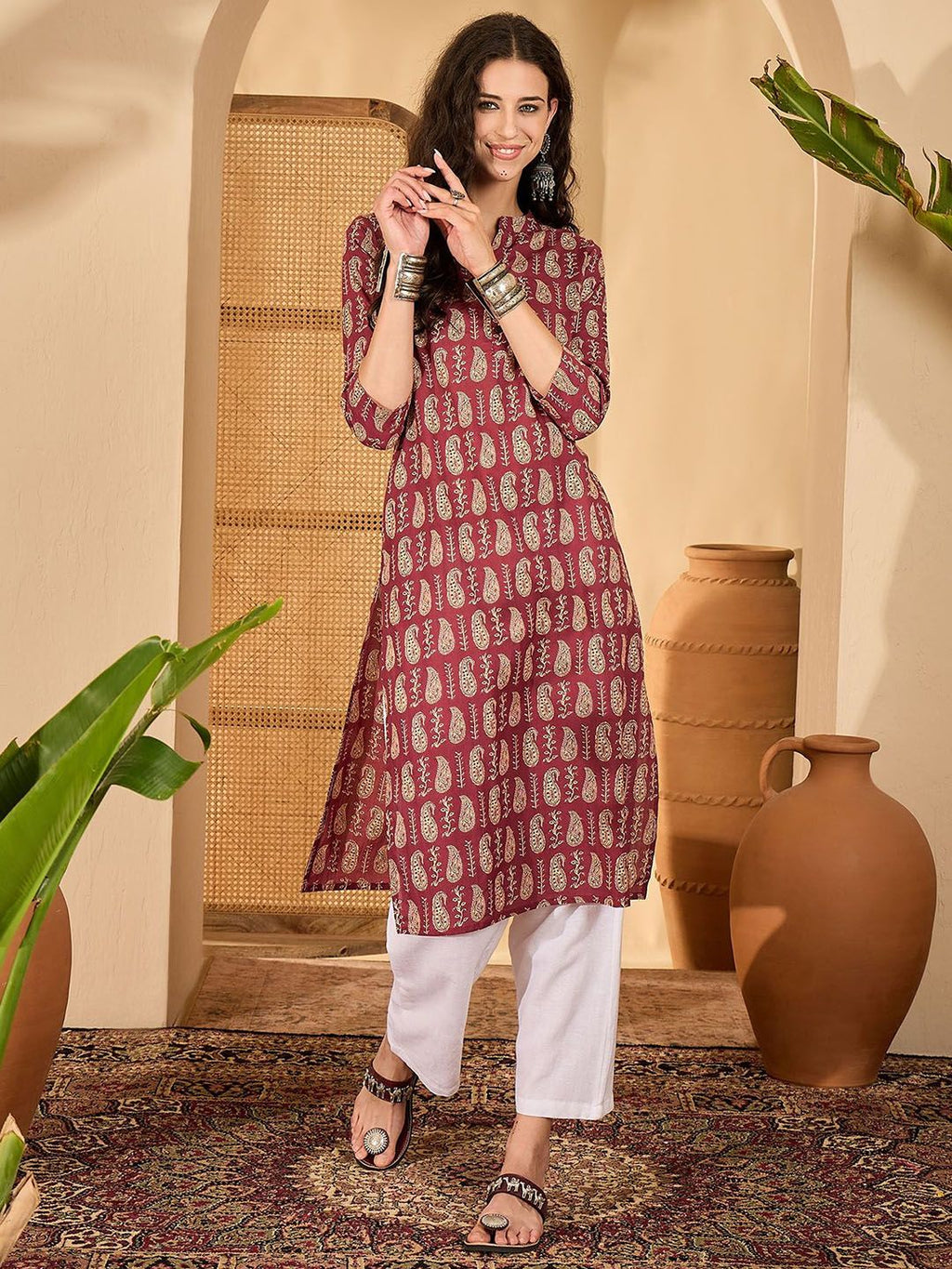 Women Printed Pure Cotton Straight Kurta