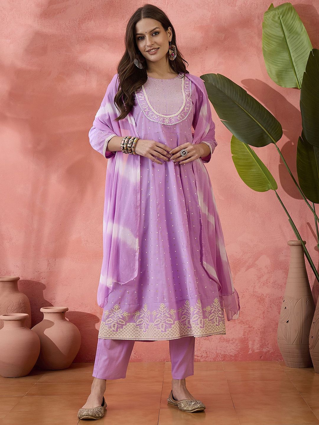 Dhimhi Women Abstract Embroidered Kurta with Trousers & Dupatta