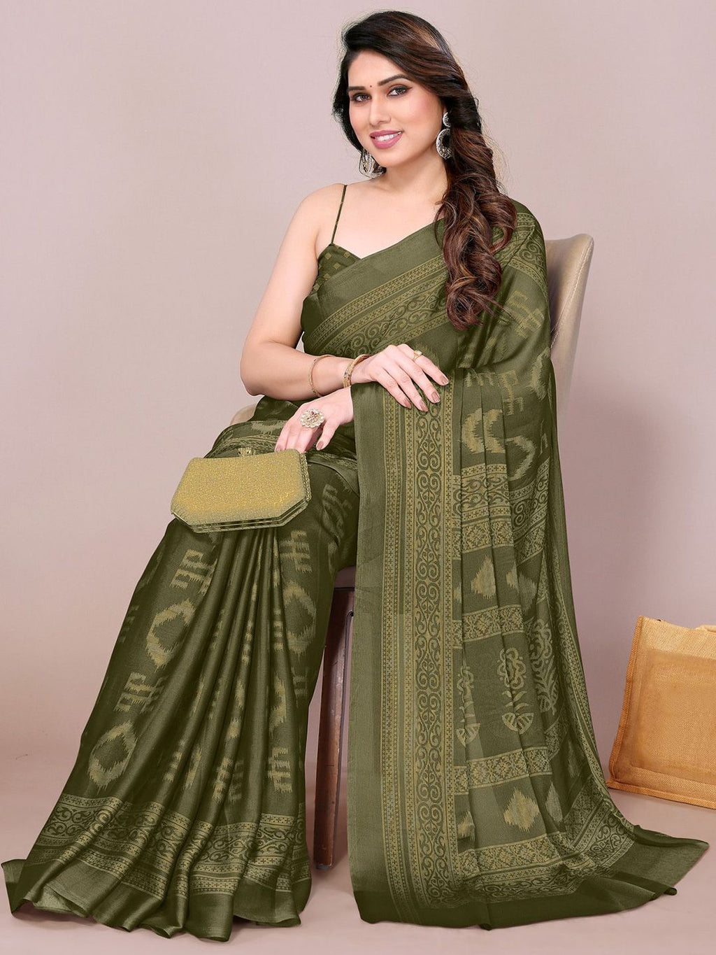 Dhimhi Women's Geometric Block Print Saree