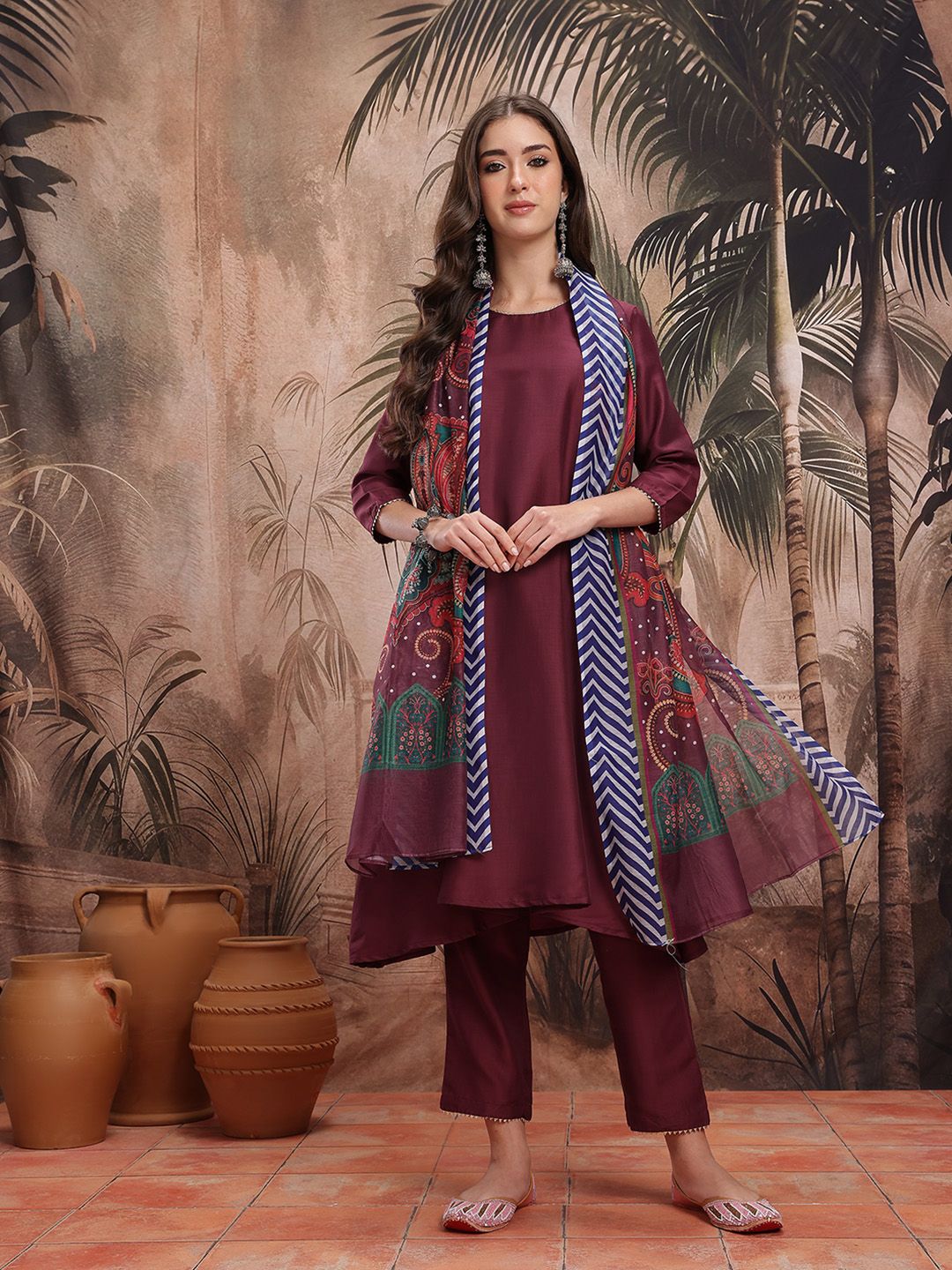 Dhimhi Women's A-Line Kurta with Trousers & Dupatta