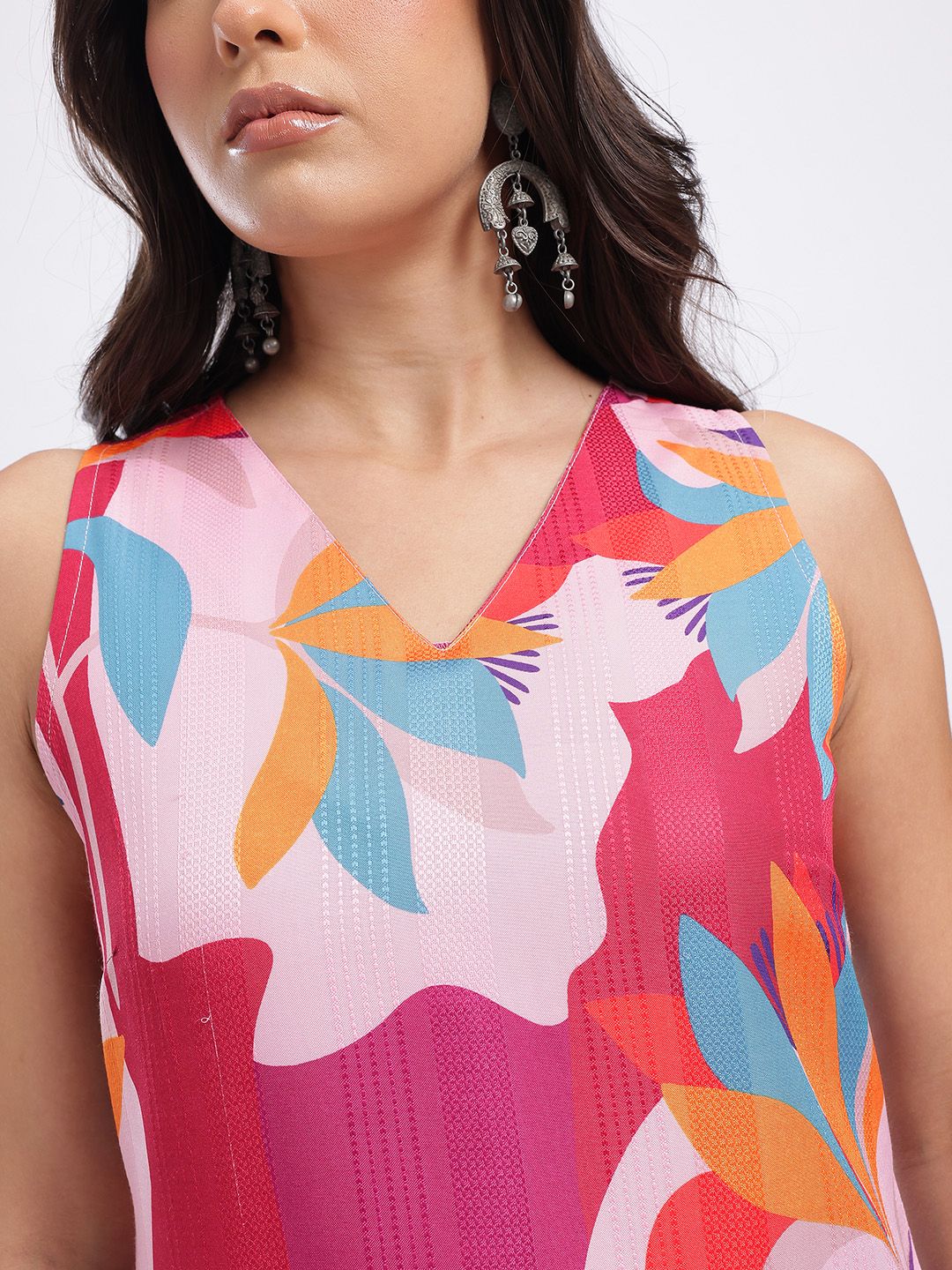 Dhimhi Women's Abstract Print Self-Striped Kurti Top