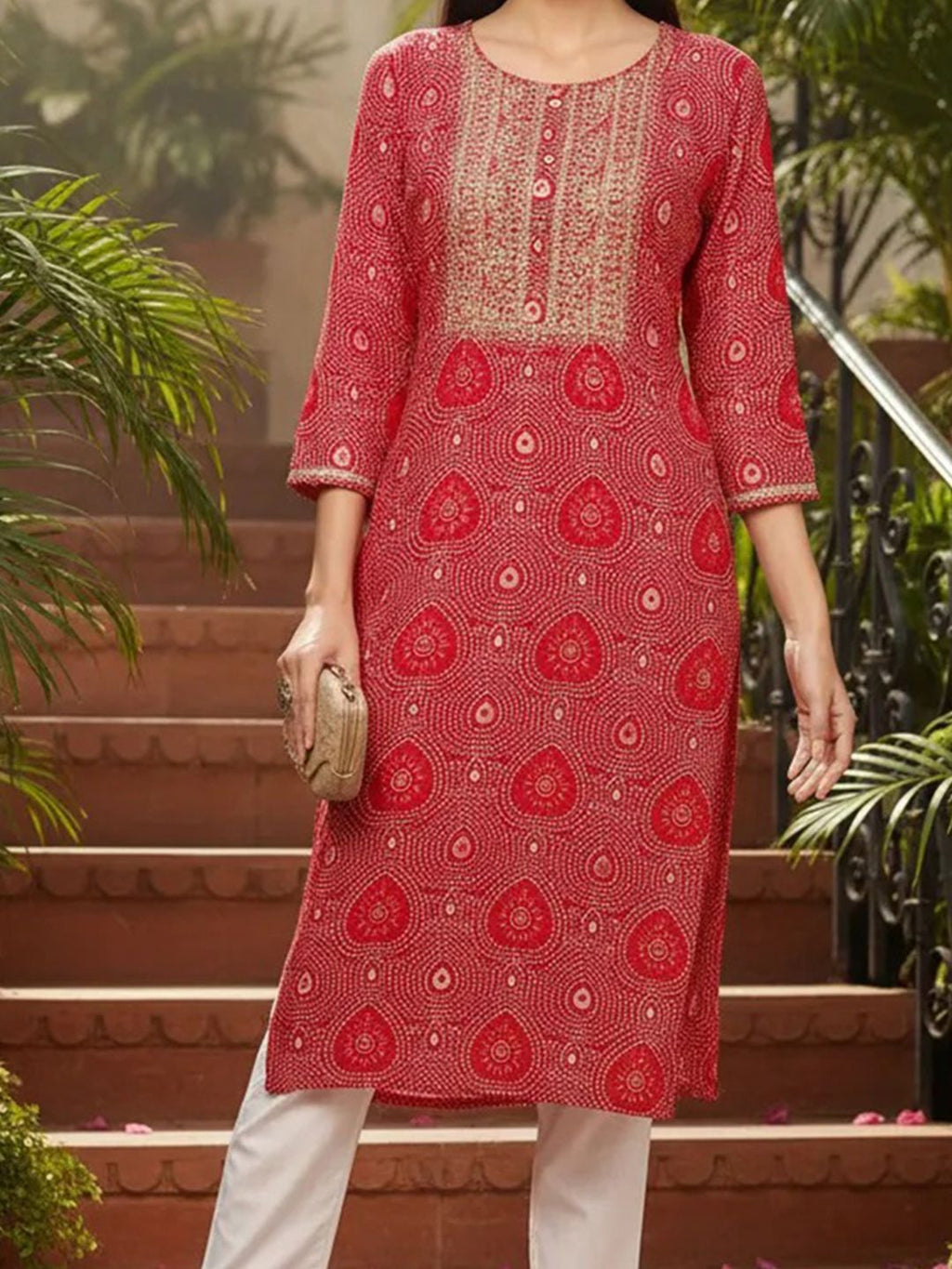 Bandhani Printed Sequinned Straight Kurta