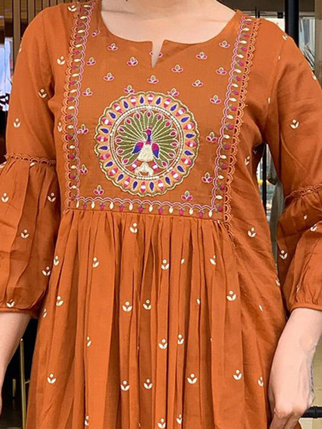 Dhimhi Women's Woven Design Embroidered Anarkali Kurta with Trousers & Dupatta