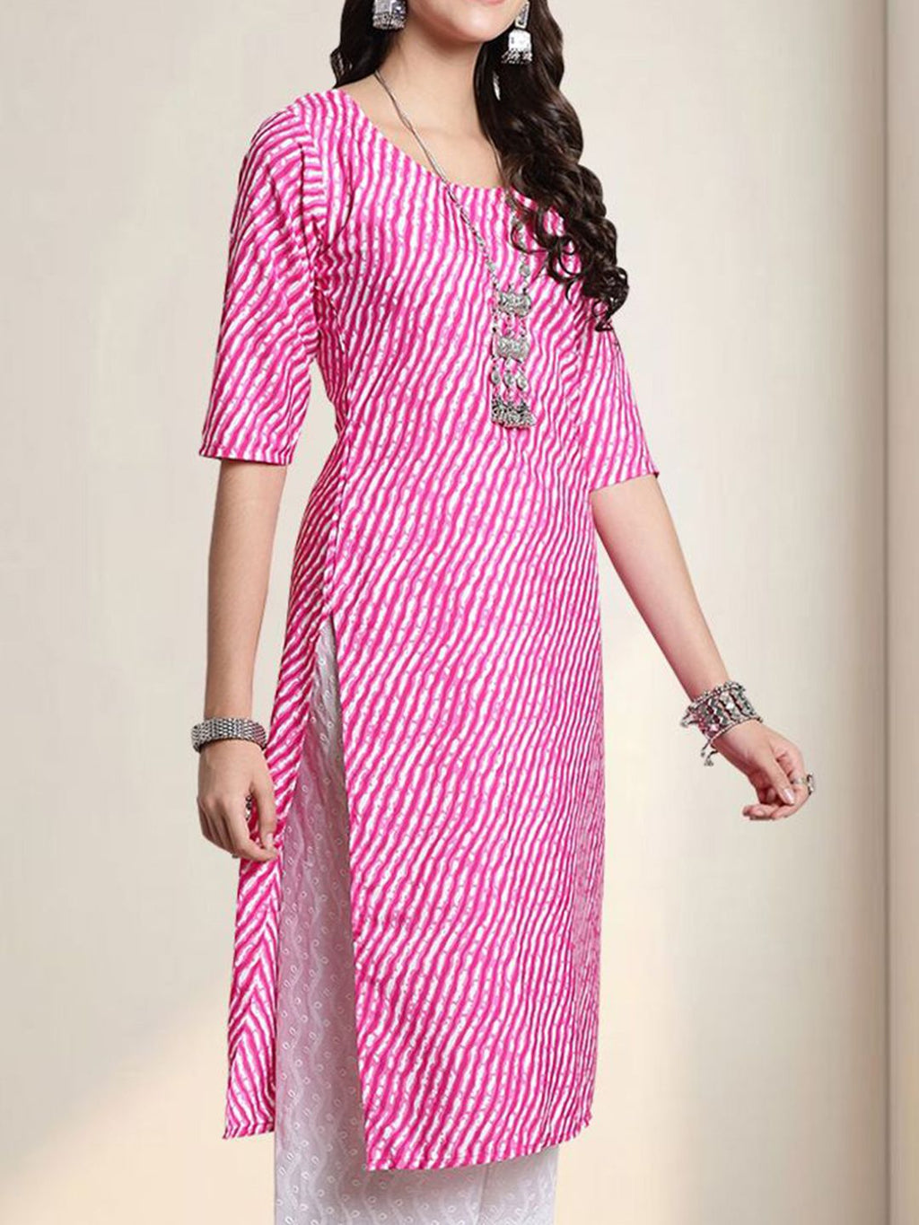 Women Leheriya Striped Daily Straight Kurta