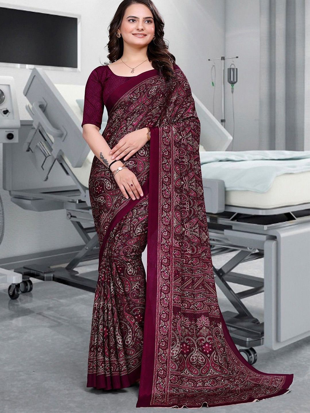Dhimhi Women's Ethnic Motifs Pure Crepe Saree